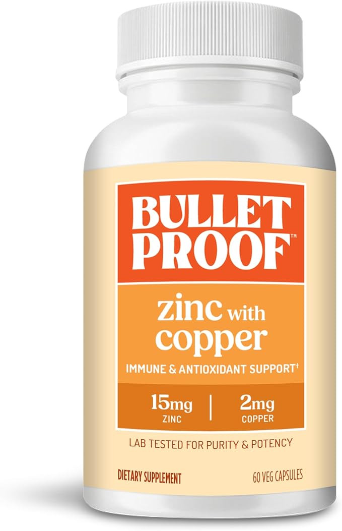 Bulletproof Zinc with Copper Capsules, 60 Count, Minerals and Antioxidant Supplement for Immunity... | Amazon (US)