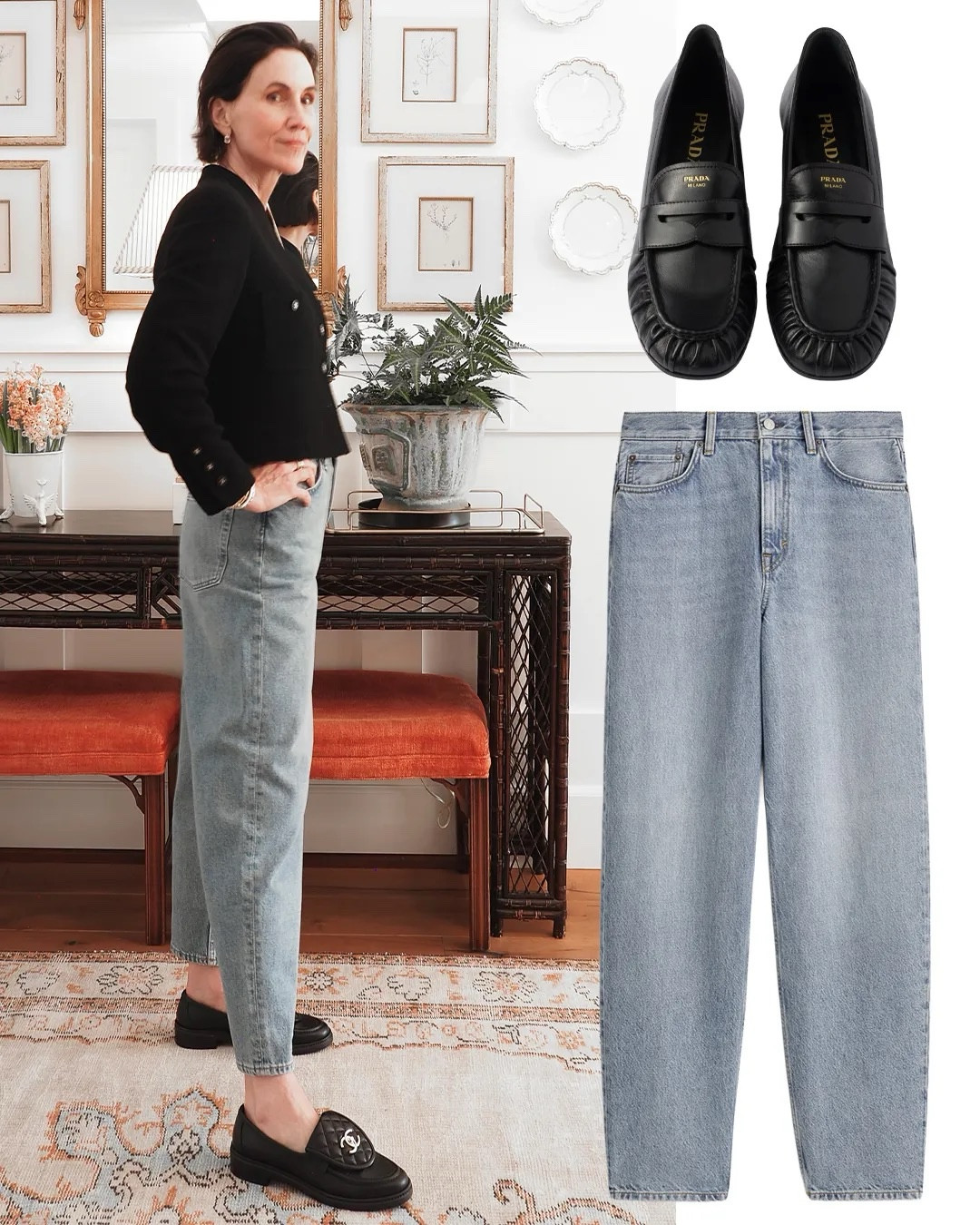 A cropped, tapered leg from COS is the latest addition to my denim rotation. When I'm testing a new shape, I pair it with the pieces I reach for regardless. If it works with those, it will get worn.
Here that's a cropped black jacket and loafers. Two things I'd want with any denim I own.
What I like about the COS jean: a highish mid-rise that works well with cropped tops, a clean faded wash that carries into summer, a length that leaves shoe options open, and real comfort. Loose, non-constricting. The kind of denim I'll actually want to put on. 

 #LTKootd