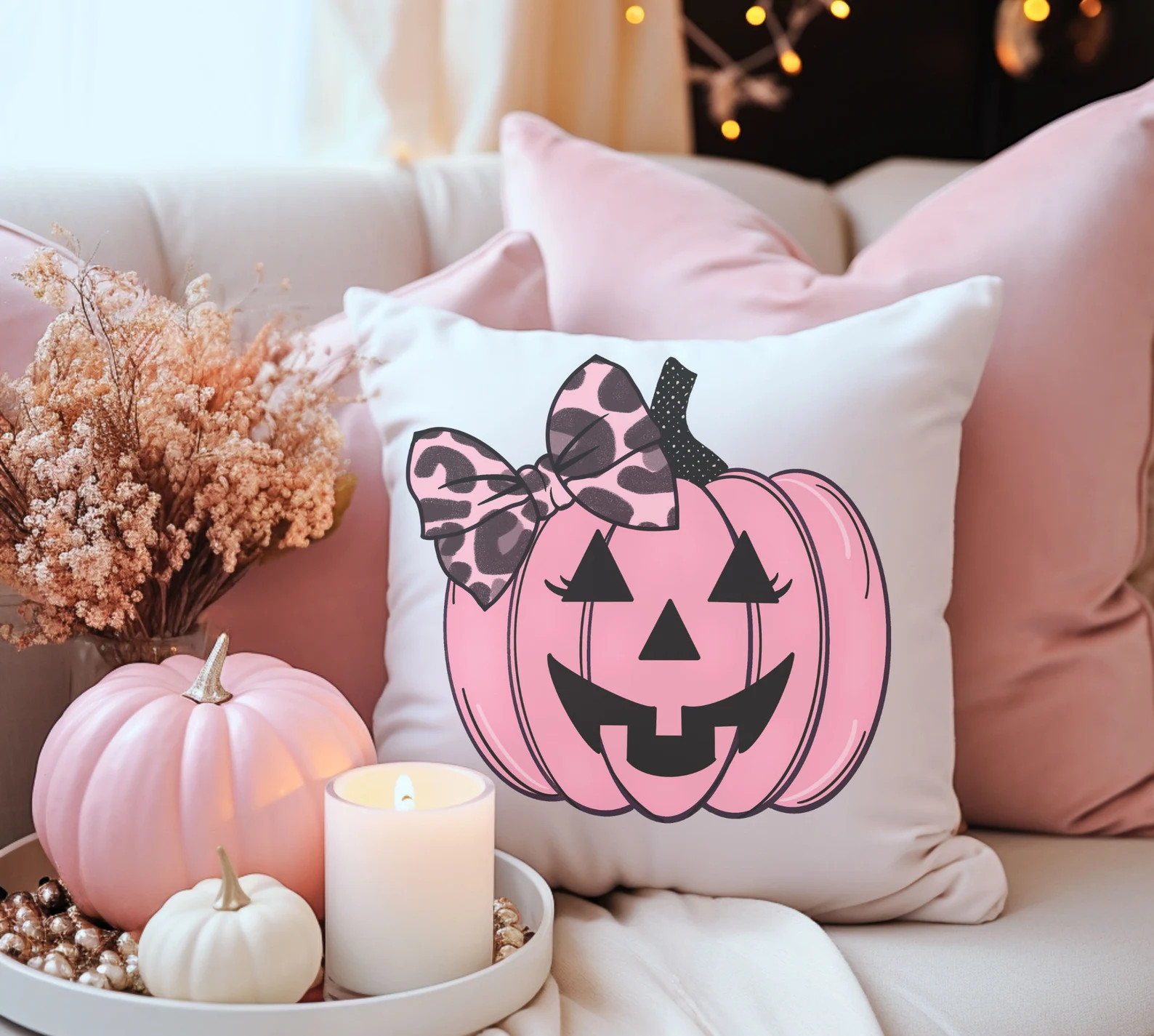 Pink Pumpkin Halloween Throw Pillow, Pink Fall Pillow, Happy Pumpkin Couch Pillow, Pink Halloween... | Etsy (Global)