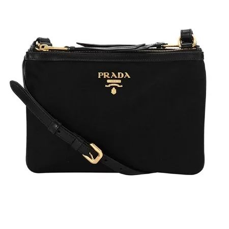 New Prada Logo Tessuto Nylon Soft Calf Trim Black Crossbody Bag 1BH046 | Walmart (US)