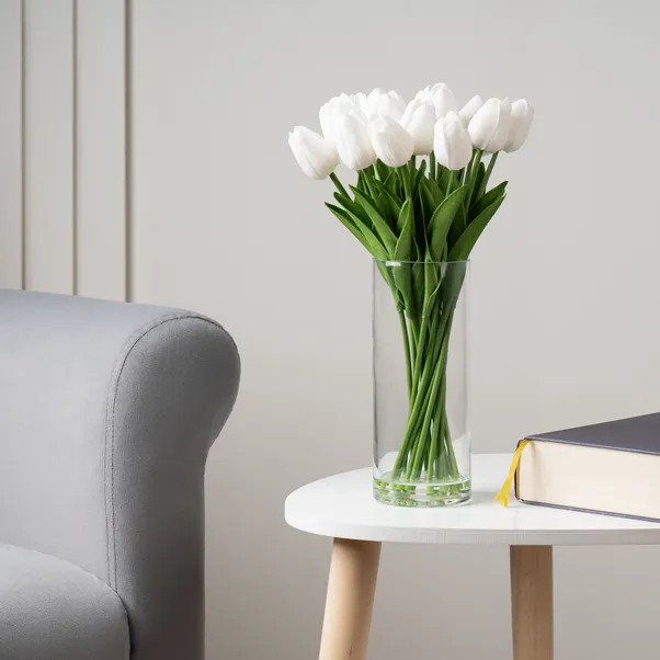 Artificial White Tulips in Glass Vase | Dunelm (migrated)