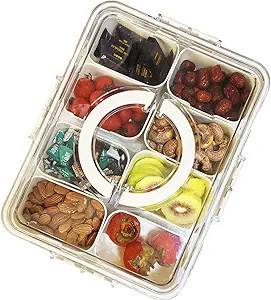 Zeenning 2.4L 8 Compartment White Plastic Divided Snack Serving Tray with Lid and Handle for Part... | Amazon (US)