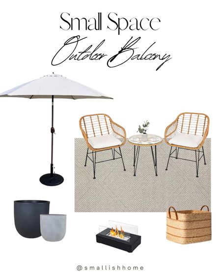 Small outdoor space idea for a small balcony! A rattan table and chair set plus a tabletop fire pit is the perfect combo for a cozy evening date night. 🔥

#LTKSeasonal #LTKhome