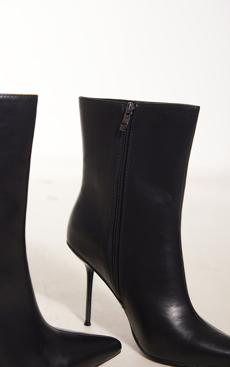 Black Pu Point Toe Mid Heeled Ankle Boots | PrettyLittleThing US