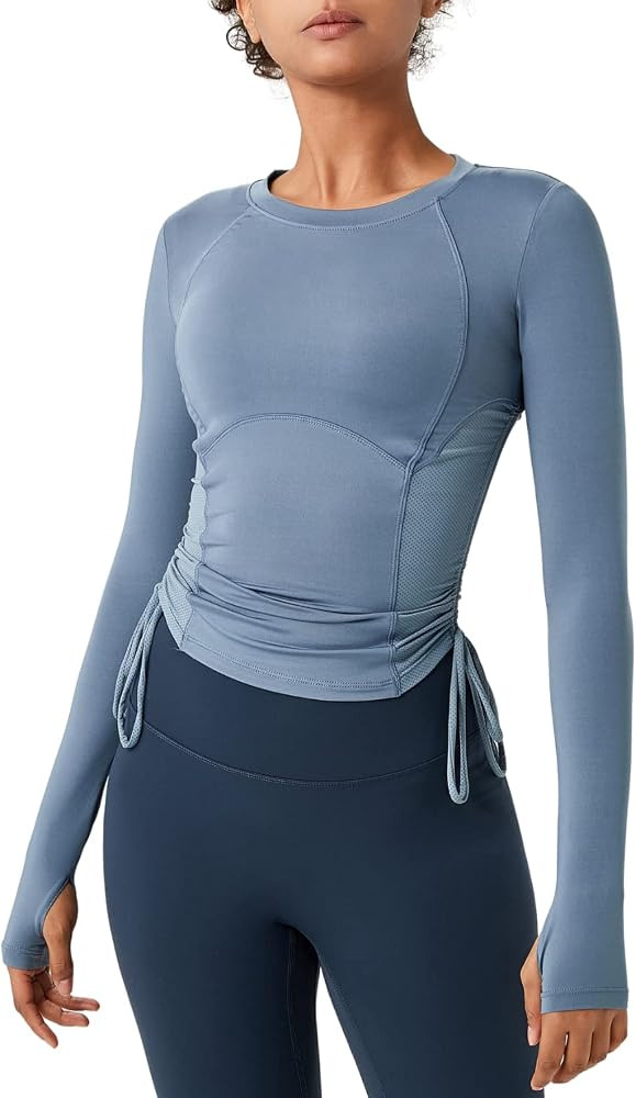 Workout Outfits Long Sleeve Shirts for Women Athletic Tops Running Sweatshirt with Thumb Holes L ... | Amazon (US)