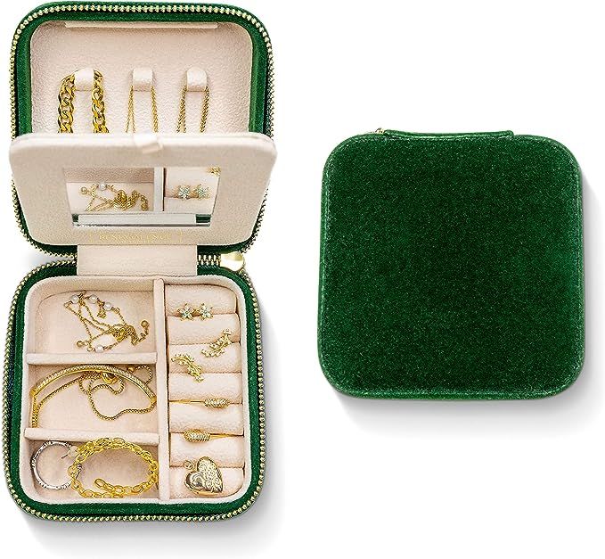 Amazon.com: Plush Velvet Travel Jewelry Box Organizer | Travel Jewelry Case, Jewelry Travel Organ... | Amazon (US)