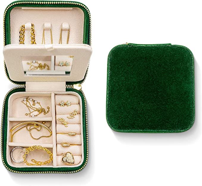 Plush Velvet Travel Jewelry Box Organizer | Travel Jewelry Organizer Box, Travel Jewelry Case | S... | Amazon (US)