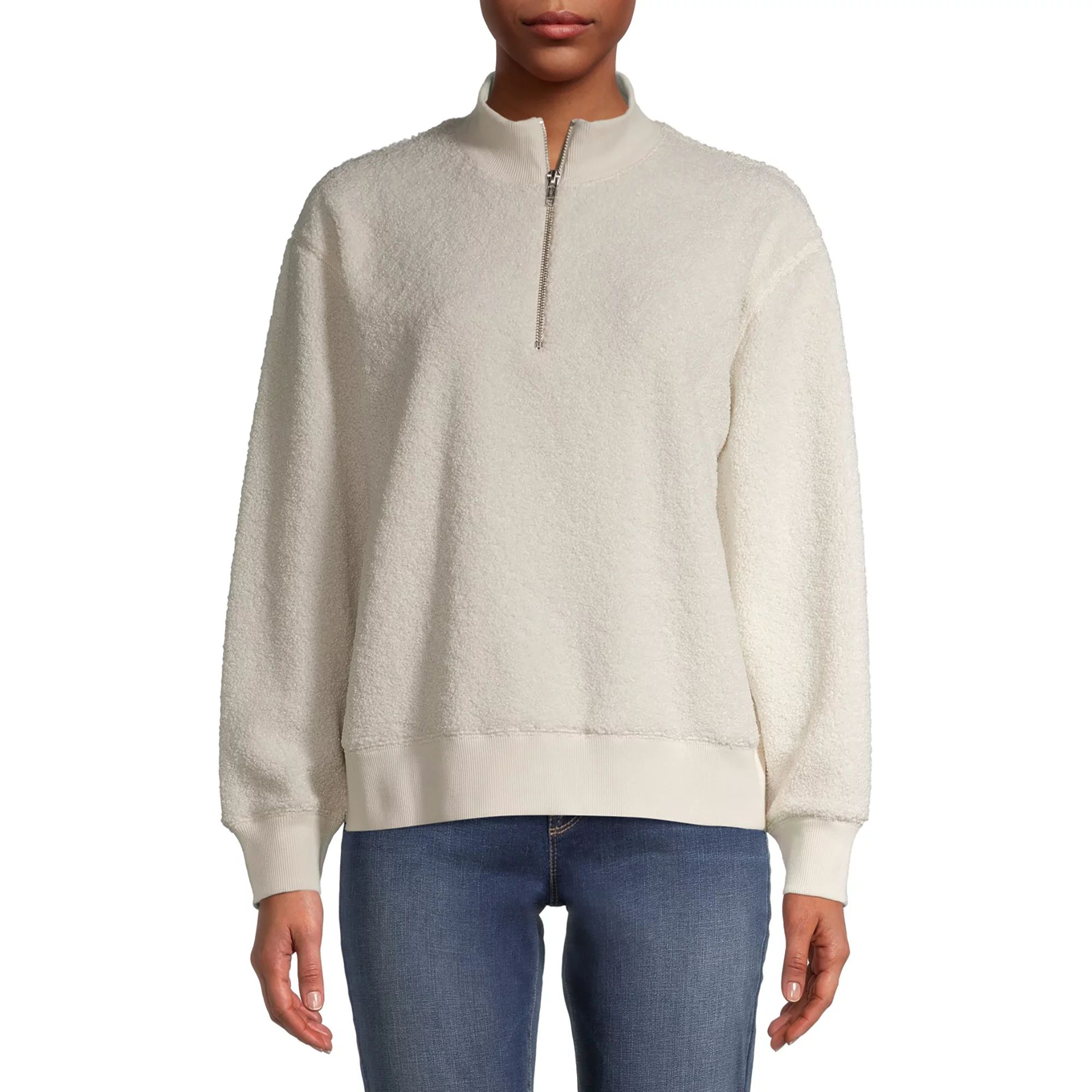 Time and Tru Women's Sherpa Quarter Zip Sweater | Walmart (US)