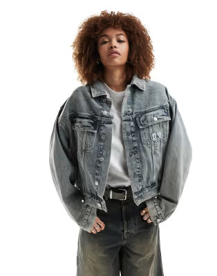 Calvin Klein Jeans boxy denim jacket in mid wash | ASOS | ASOS (Global)