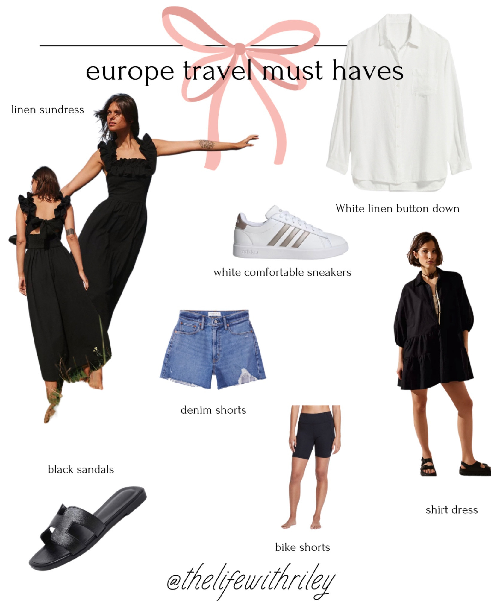 These pieces really worked overtime for me on my European vacation 

A good linen sundress is a must, this free people one has pockets and great structure. I didn’t even have to wear a bra which in the European heat let me tell you is the last thing you want to wear. This comes in multiple colors but I loved this black sundress. I got a large in this dress. 

A good pair of denim shorts. You can wear Jean shorts as a coverup or on a more casual day. Personally I am obsessed with Abercrombie curve love. I got a 30 in the shorts. 

A white linen button down. You can layer this over things, use as a coverup, tie it up, but this definitely worked overtime for me. I got a large in the top. 

A shirt dress, also multipurpose. I used this as a dress and as a coverup. It’s not clinging which makes it comfortable in the summer heat. I got a large in this dress but easily could have done a medium. 

Bike shorts. As a midsize girlie I always want to prevent chaffing and I wore bike shorts under a lot of my dresses. I got a large in these. 

A comfortable pair of black sandals. These were chic, matched a lot and did not take up a lot of space in my suitcase. Got a 7 in these. 

Lastly a probably most important is a comfortable pair of white sneakers. Something you can wear with dresses too. This is the most important thing that came to Europe with me this summer. I got a 6.5 in these  

Travel, what to pack for Europe, European summer, European summer outfits, black sundress, ruffle dress, open back dress, shirt dress, ruffle shirt dress, poplin shirt dress, free people, white shirt, white button down, linen, summer in linen, denim, denim shorts, bike shirts, midsize, midsize body 

#LTKtravel #LTKFind #LTKstyletip