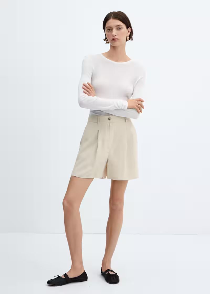 Pleated high-waist shorts -  Women | Mango USA | MANGO (US)