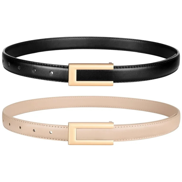 Timarkment 2 Pcs Women’s Belt Skinny Leather Belts for Women with Gold Buckle Ladies Waist Belt | Walmart (US)