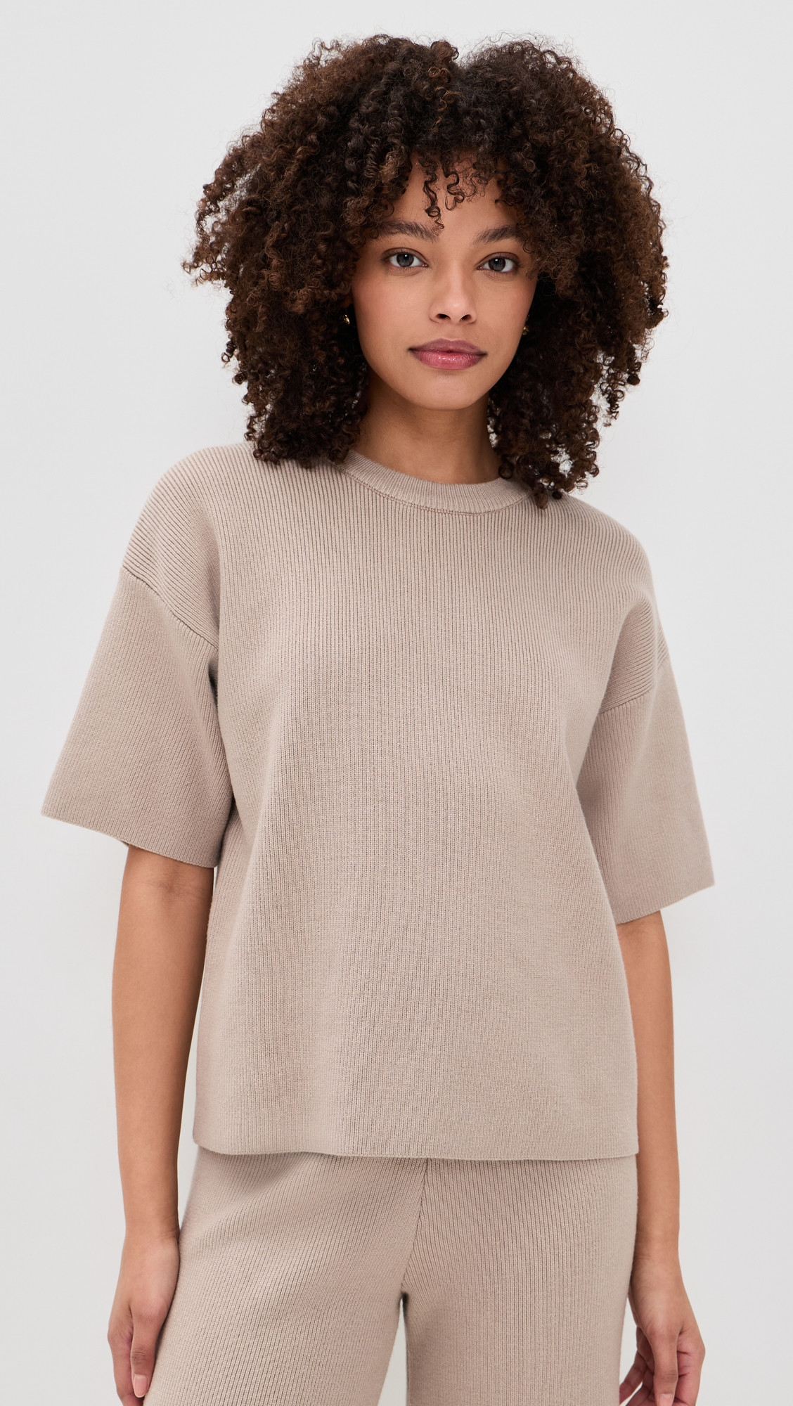 English Factory Collar Knit Half Sleeves Top Black L | Shopbop