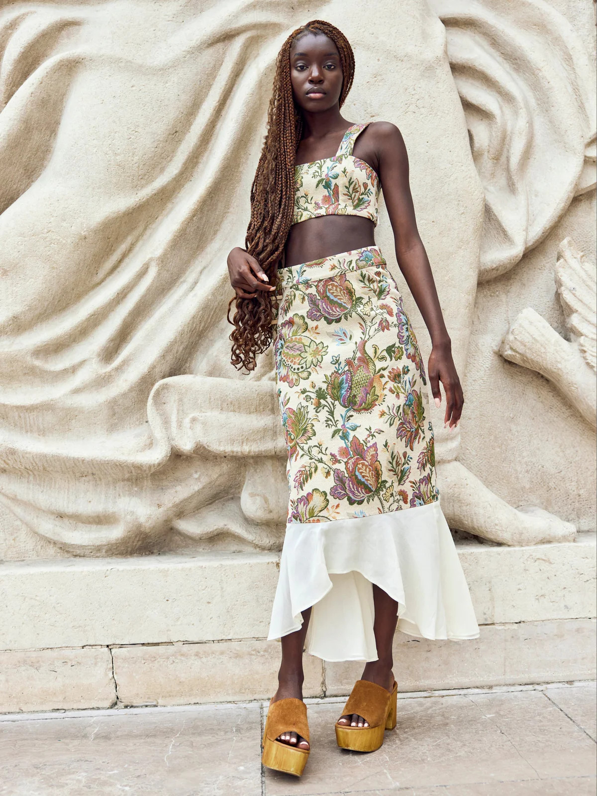 Christy Bra Top in Rainbow Floral Jacquard | Over The Moon