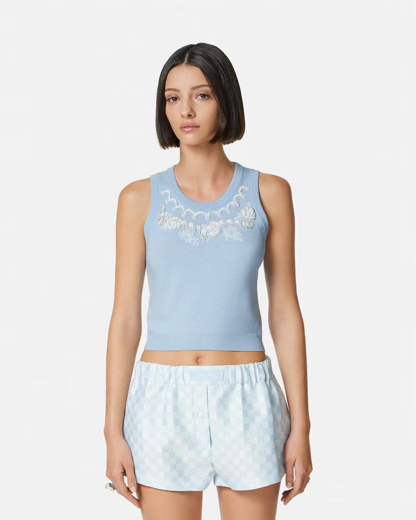 Embroidered Cashmere Knit Top | Versace (US)