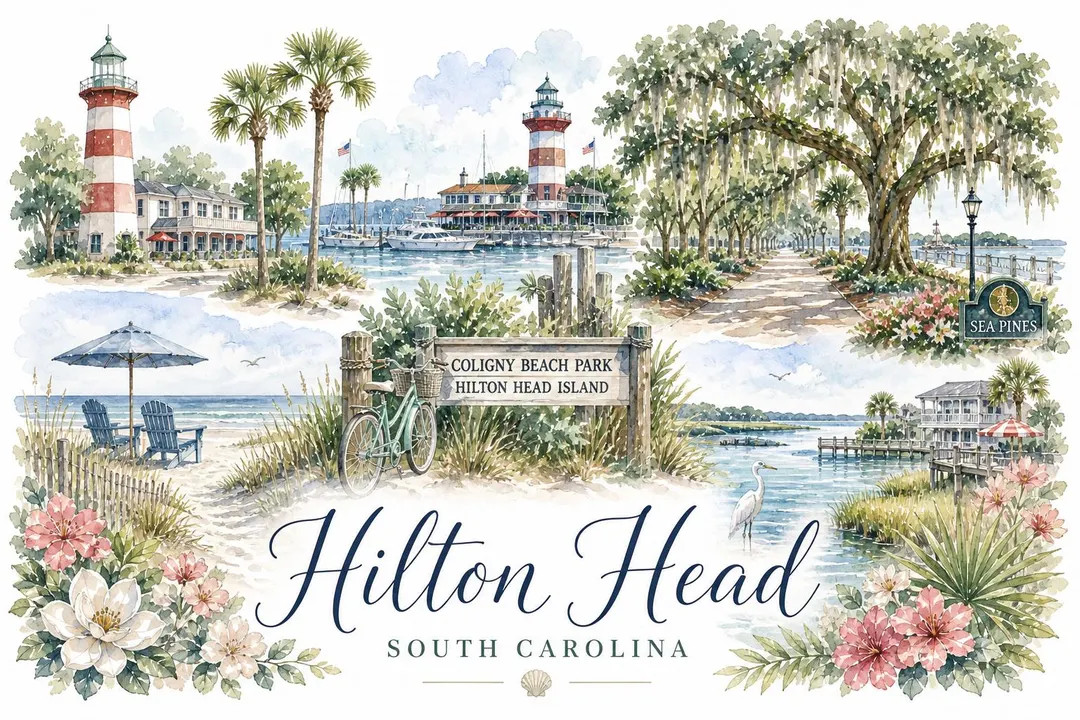 Hilton Head South Carolina Watercolor PNG | Coastal Beach Travel Print | Hilton Head Island Digit... | Etsy (Global)