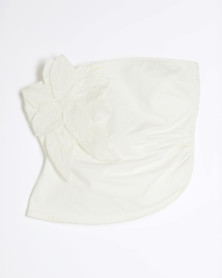 White 3D Flower Bandeau Top | River Island UK & IE