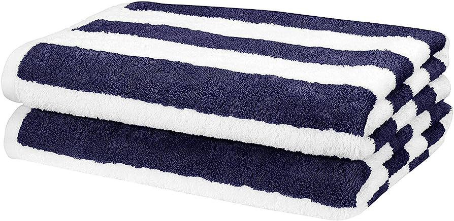 Amazon Basics Cabana Stripe Beach Towel, 2-Pack, Navy Blue, 60" x 30" | Amazon (US)