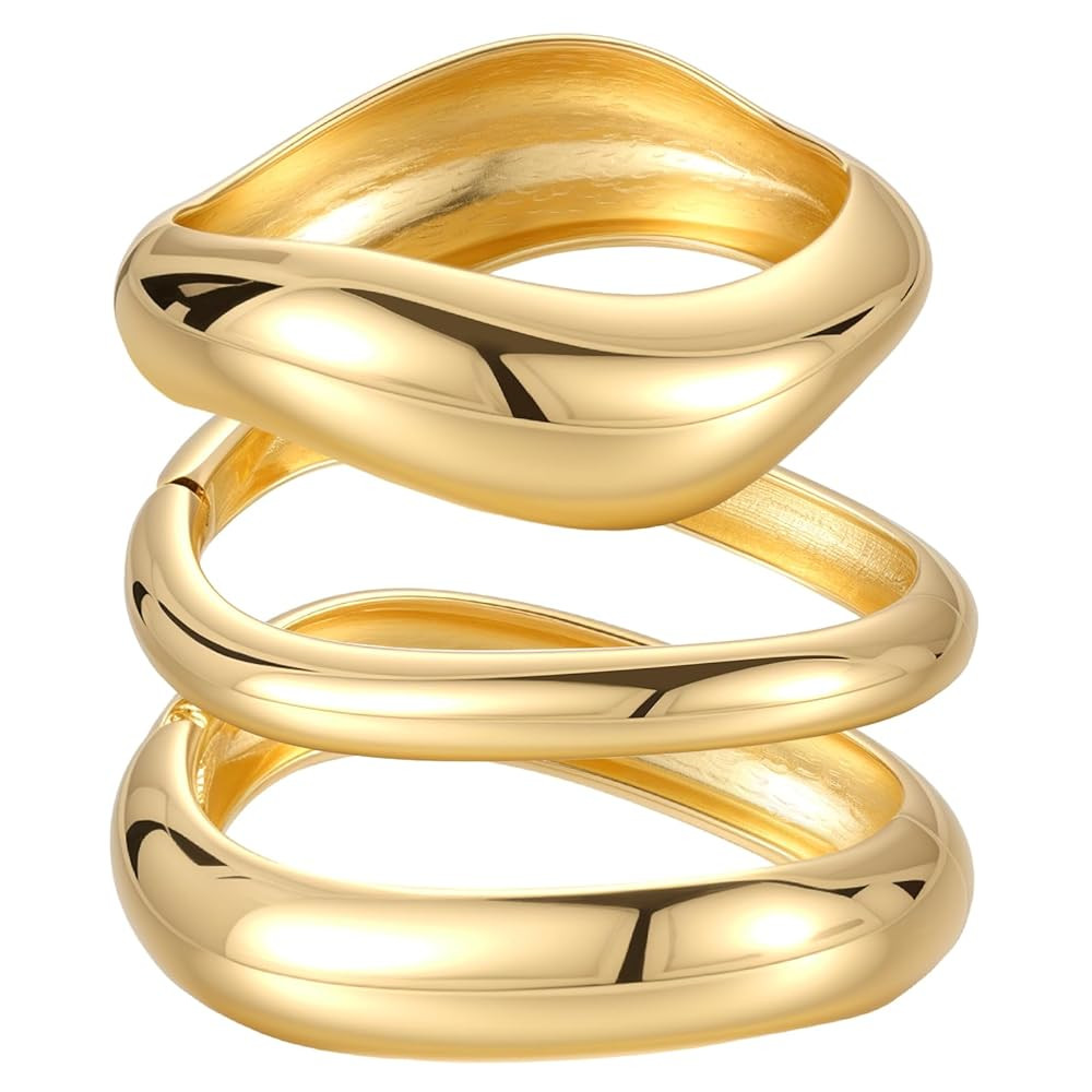 Gold Bangles for Women, 2PCS Irregular Chunky Gold Bracelet Hinged Open Bangle Bracelets for Wome... | Amazon (US)