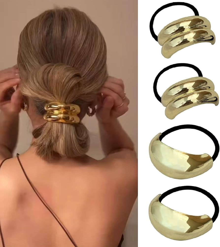 papasgix Metal Hair Ties, Metal Geometric Elastic Hair Ties, Hair Cuff Wrap Hair Ties for Thick H... | Amazon (US)