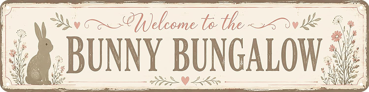 Welcome to the Bunny Bungalow Metal Sign 4x16in Cute Farmhouse Plaque for Garden Nursery Wall Decor Pet Rabbit Gift | Amazon (US)