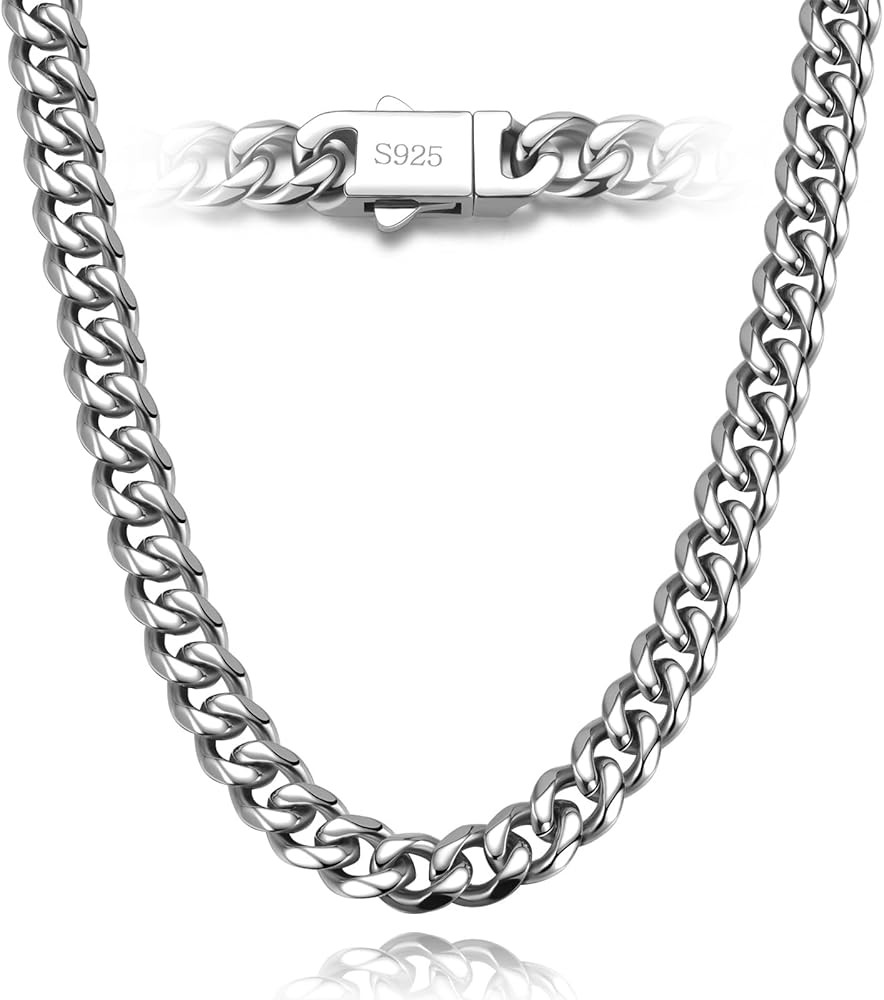 catonmoon 7mm Miami Cuban Link Chain Necklace for Men And Women, 316l Stainless Steel And 925 Ste... | Amazon (US)