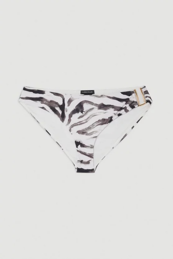 Tiger Print High Waist Trim Detail Bikini Bottoms | Karen Millen UK + IE + DE + NL