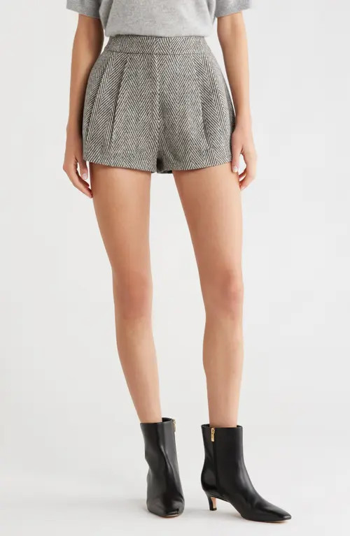 ASTR the Label Sorine Herringbone Wool Blend Shorts in Grey Herringbone at Nordstrom, Size Medium | Nordstrom