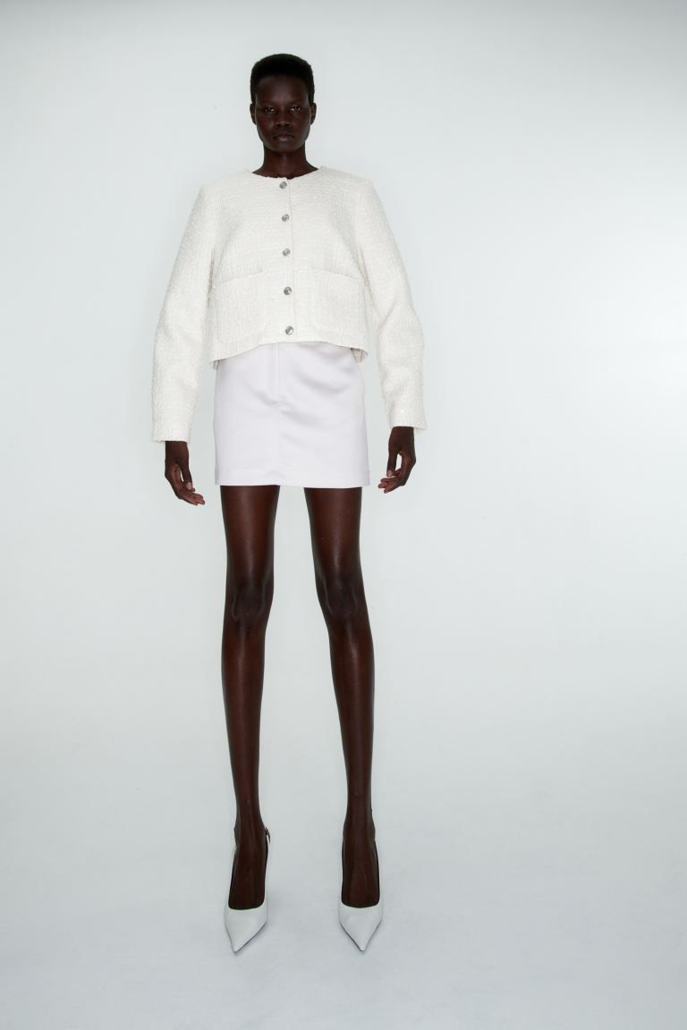 Bouclé jacket - White - Ladies | H&M GB | H&M (UK, MY, IN, SG, PH, TW, HK)