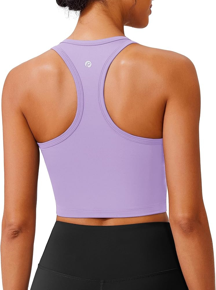PINSPARK Sports Bra Longline Racerback Tank Tops for Women Padded Workout Yoga Top | Amazon (US)