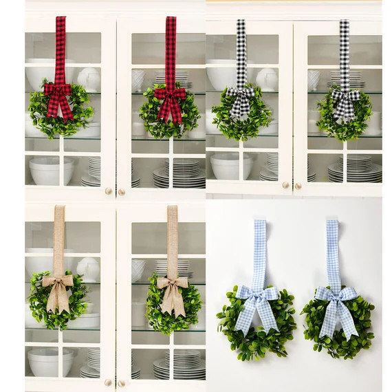 Best 2-PC Cabinet Wreaths With Fabric-Magic Tape Perfect Ribbon Hanging Christmas Decoration | Etsy (US)