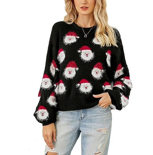 Women's Christmas Sweater Santa Claus Long Sleeve Pullover Sweatshirts 2023 Xmas Pattern Crew Nec... | Amazon (US)