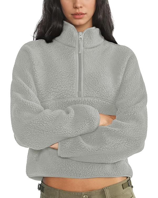 Keeliya Womens Fleece Sweatshirts Cropped Half Zip Fuzzy Warm Sherpa Pullover Varsity Jackets wit... | Amazon (US)