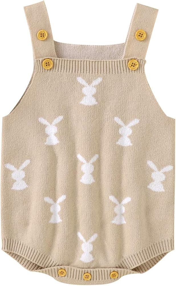 MoZiKQin Baby Girl Boy Easter Bunny Romper Sleeveless Knitted Bodysuit Jumpsuit My 1st Easter Outfit | Amazon (US)