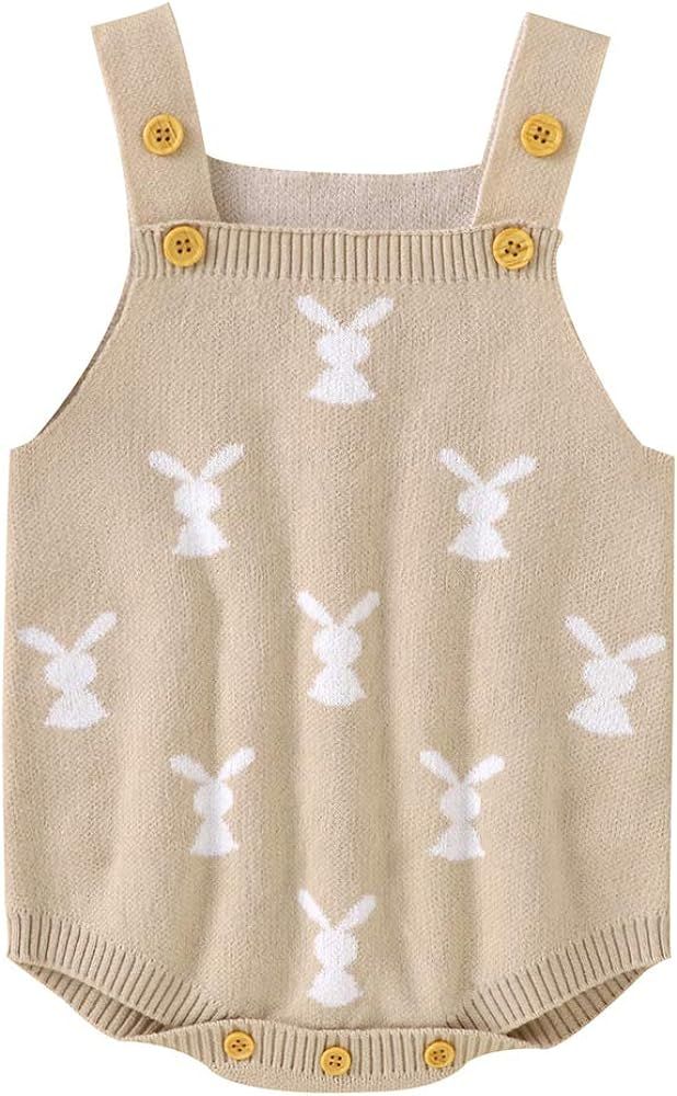 MoZiKQin Baby Girl Boy Easter Bunny Romper Sleeveless Knitted Bodysuit Jumpsuit My 1st Easter Outfit | Amazon (US)