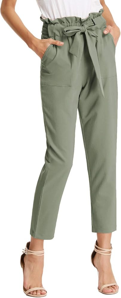 GRACE KARIN Women's Paper Bag Waist Pants Slim Fit Casual Office Pencil Pants | Amazon (US)