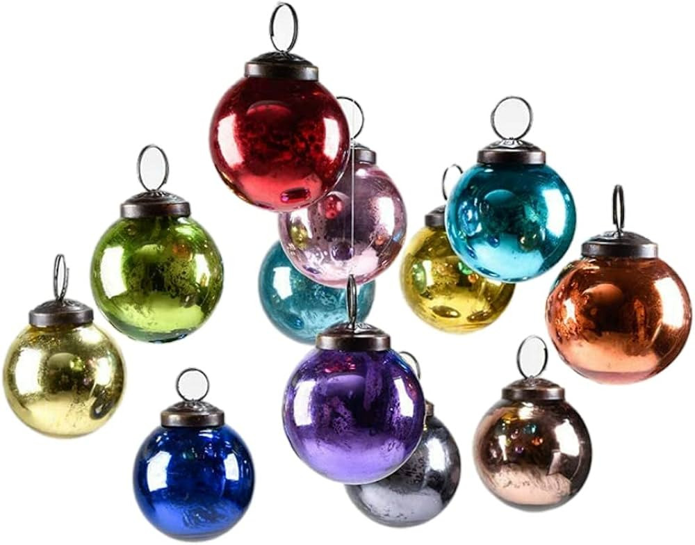 Serene Spaces Living 12pcs Multicolor Mercury Glass Ornament Set, Christmas Decorations, 2" Diame... | Amazon (US)