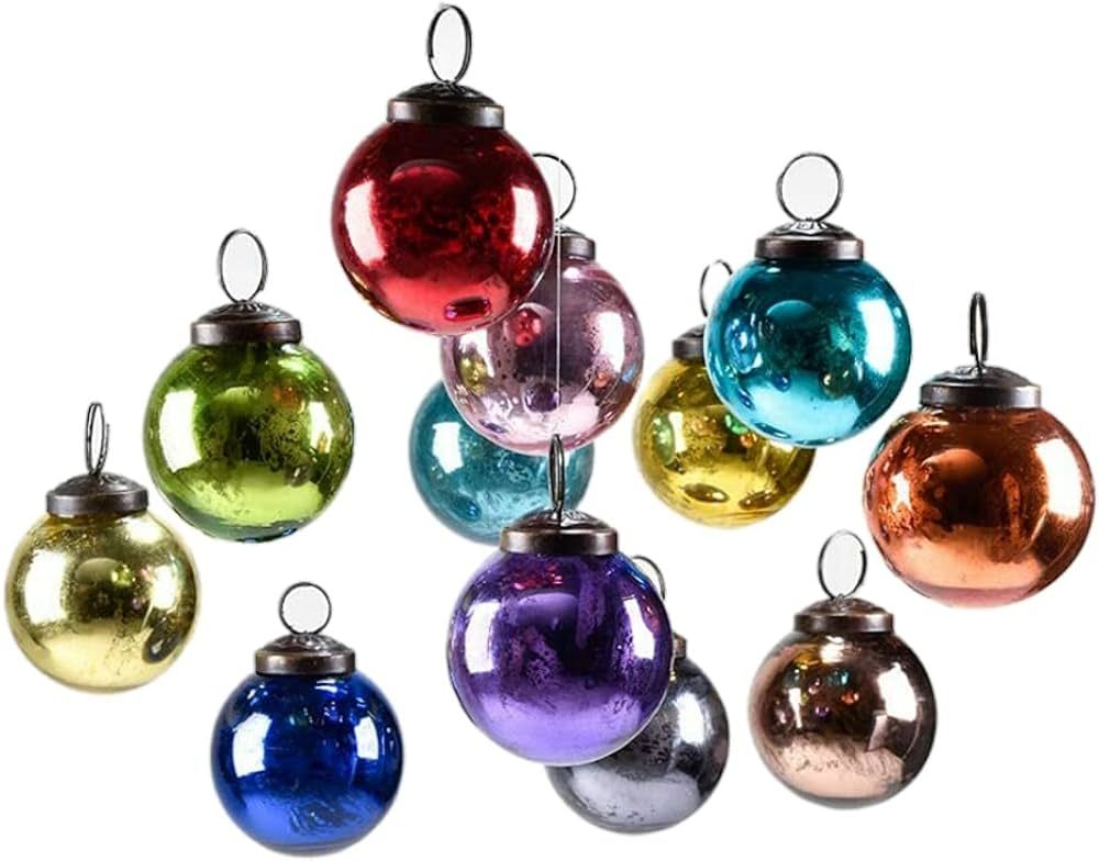 Serene Spaces Living 12pcs Multicolor Mercury Glass Ornament Set, Christmas Decorations, 2" Diame... | Amazon (US)
