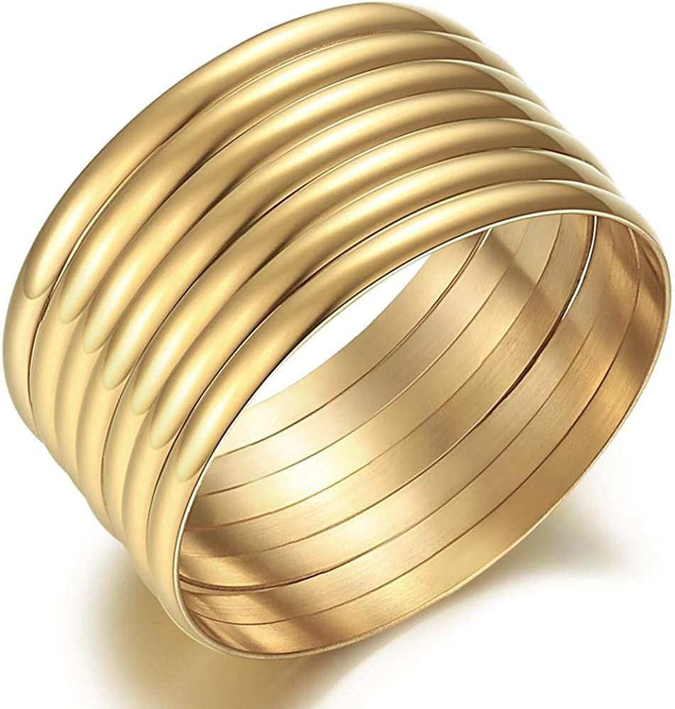14K Gold Plated Gold Bangle Bracelets for Women Christmas Birthday Gifts, Set of 7 Pieces | Amazon (US)