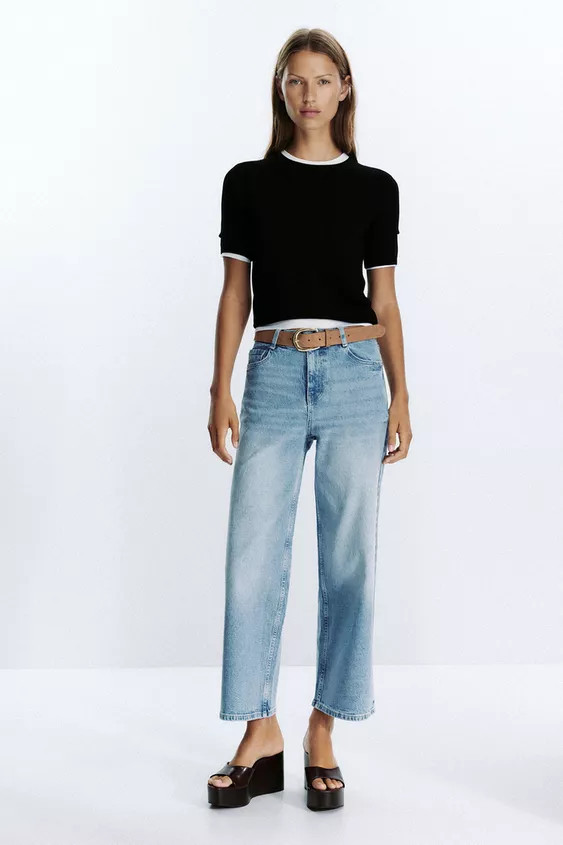Z.10 HIGH-WAISTED BELTED CULOTTE JEANS | Zara US