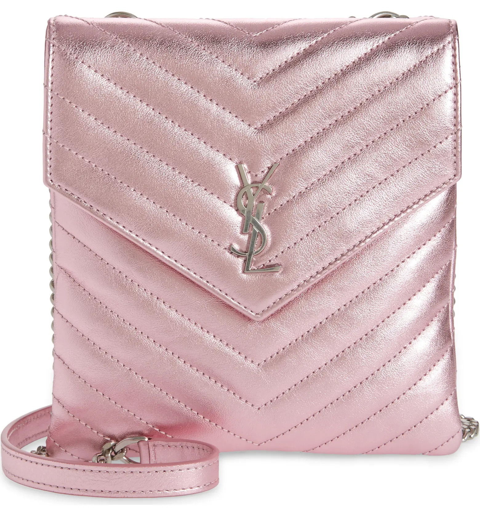 Saint Laurent Monogram Matelassé Metallic Leather Double Flap Crossbody Bag | Nordstrom | Nordstrom