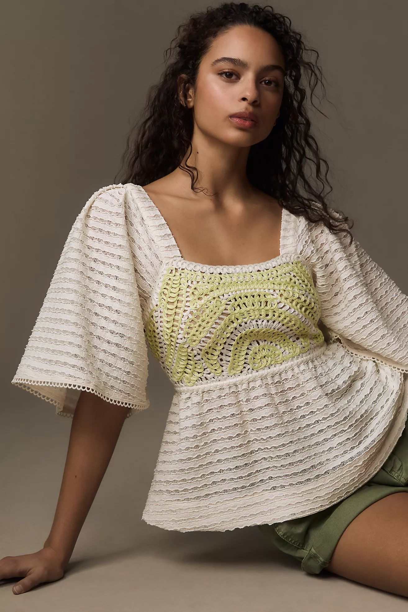 Sarah Hann Flutter-Sleeve Crochet Top | Anthropologie (US)