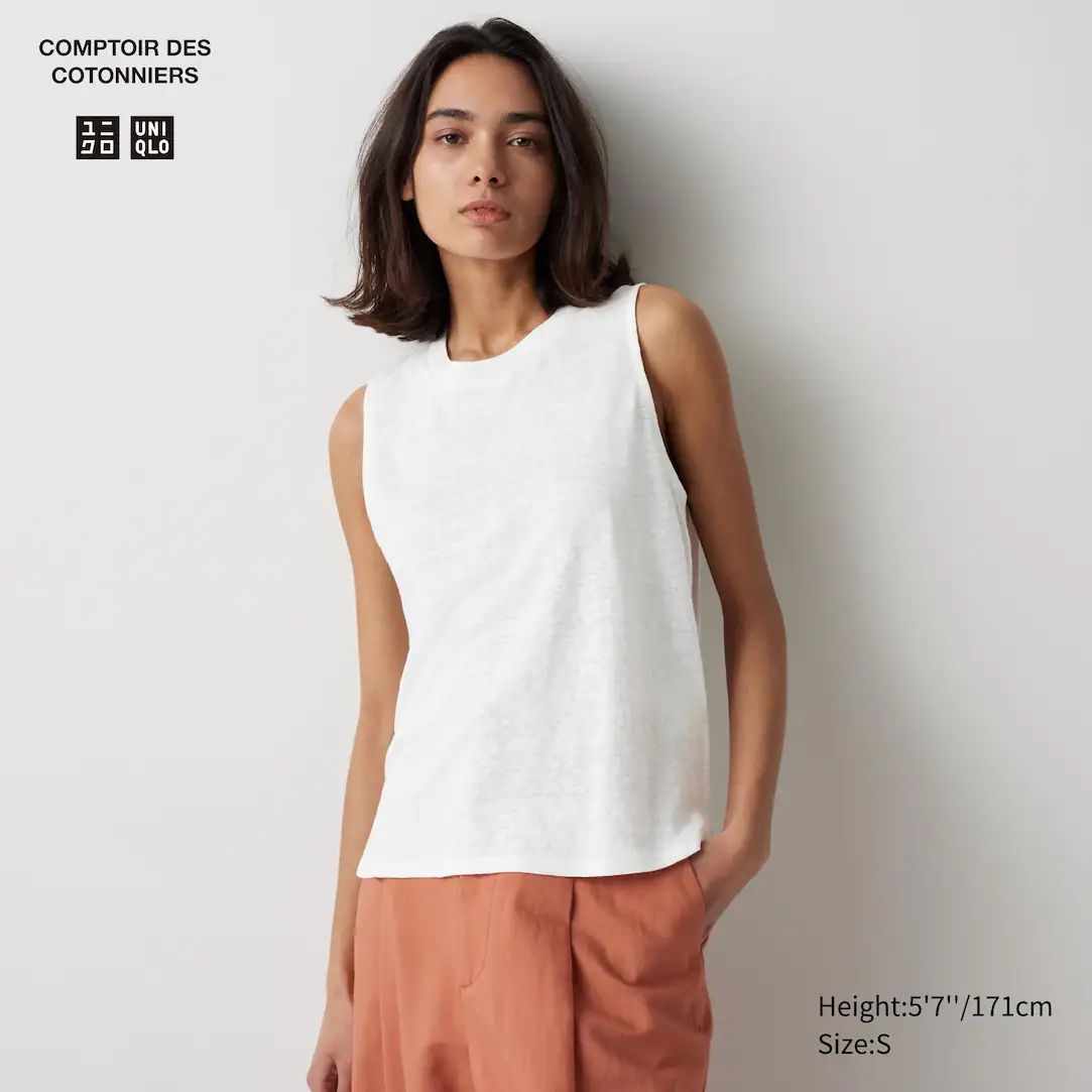 100% Linen Sleeveless T-Shirt | UNIQLO (UK)
