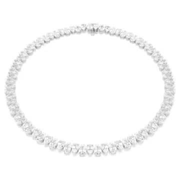 Matrix Tennis necklace, Pear cut, White, Rhodium plated by SWAROVSKI | SWAROVSKI
