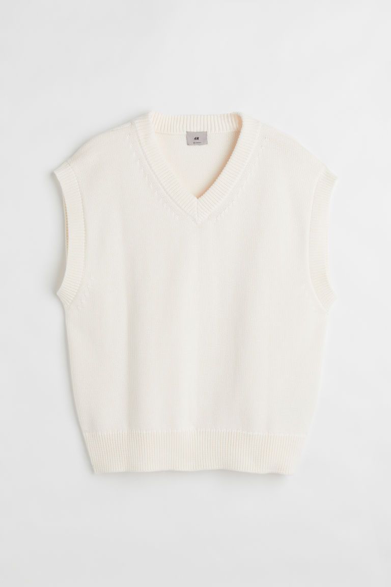 H & M - Relaxed Fit Pima Cotton Sweater Vest - White | H&M (US + CA)
