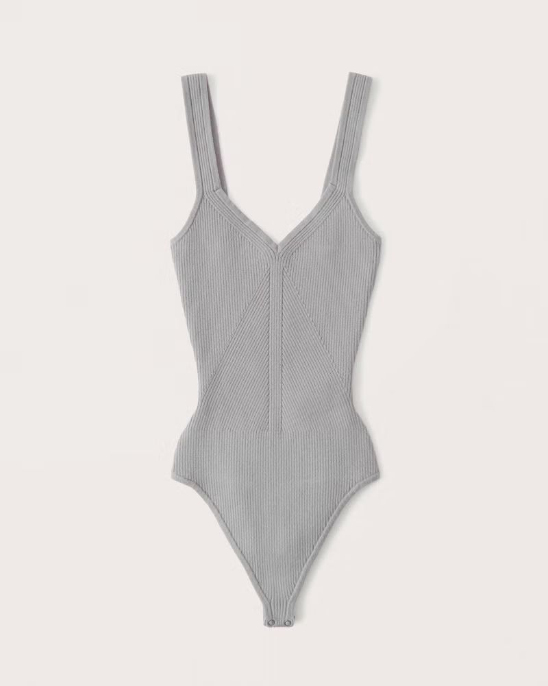 Abercrombie & Fitch Women's Elevated Knit V-Neck Bodysuit in Grey - Size L | Abercrombie & Fitch (US)