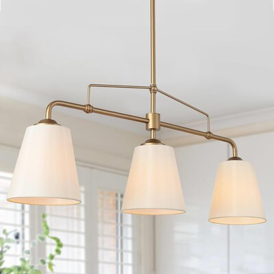 Uolfin Beverley 3-Light Brass Gold and White Fabric Modern/Contemporary Linear Pendant Light | Lowe's