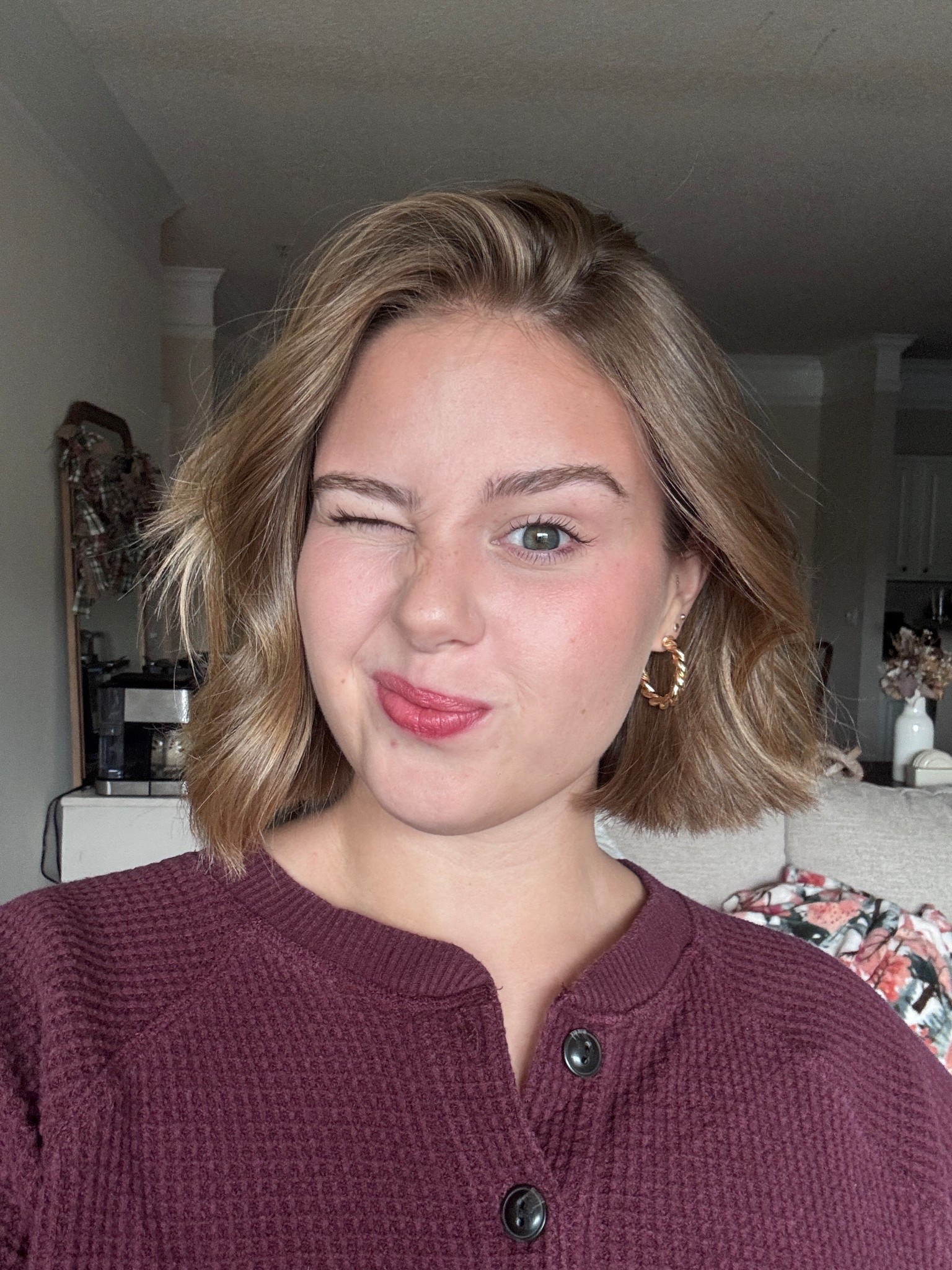 Cute earrings, old navy Henley top

#LTKootd #LTKMidsize #LTKFindsUnder50