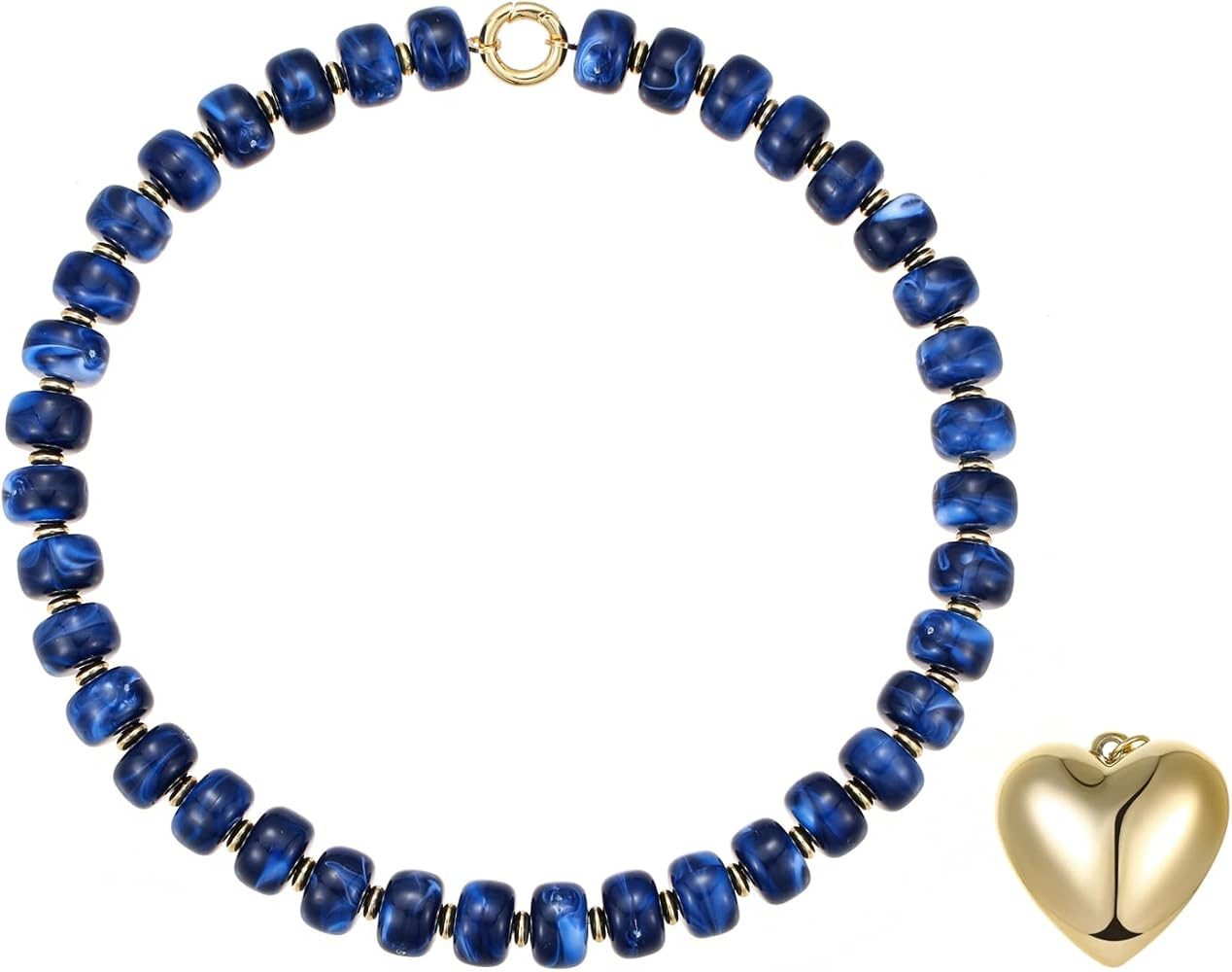 GZQ Chunky Gold Heart Necklace for Women, Resin Beaded Chain with Puffy Heart,Easy Clasp Closure,... | Amazon (US)