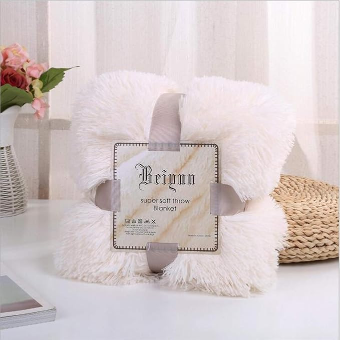 HOMIGOO Super Soft Shaggy Faux Fur Long Hair Throw Blanket Cozy Elegant Decorative Blanket White | Amazon (US)